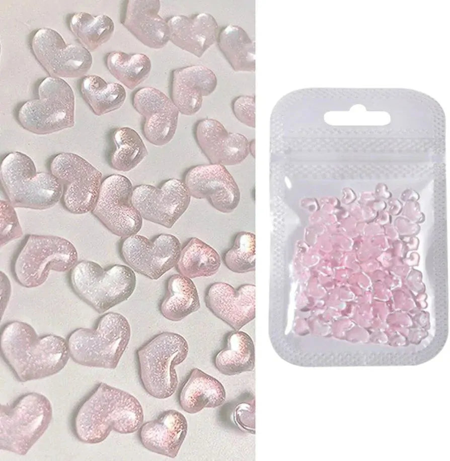 Pink Shimmer Hearts Nail Charms (Pack of 100 Pcs)