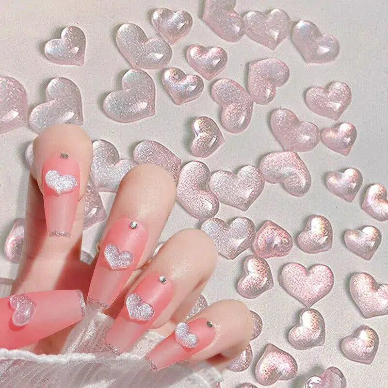 Pink Shimmer Hearts Nail Charms (Pack of 100 Pcs)