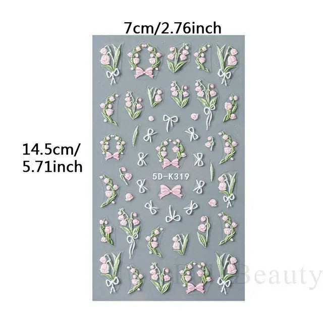 Pink Tulip Flower & Bow 5D Sticker Sheet (5D-K319)