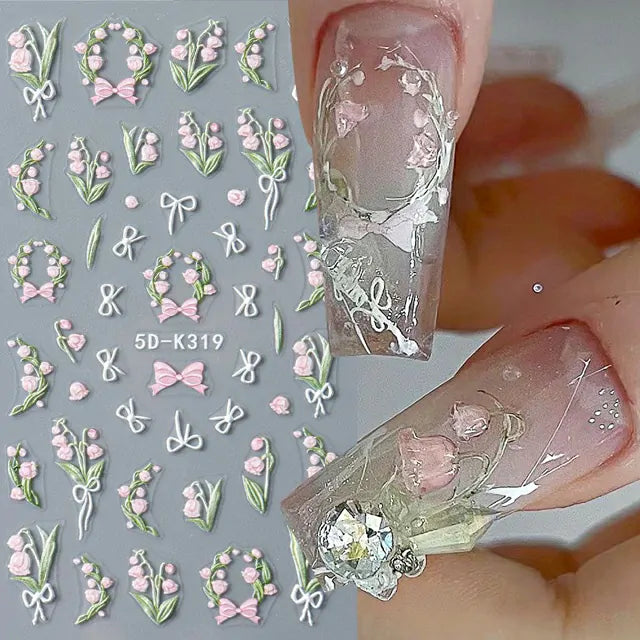 Pink Tulip Flower & Bow 5D Sticker Sheet (5D-K319)