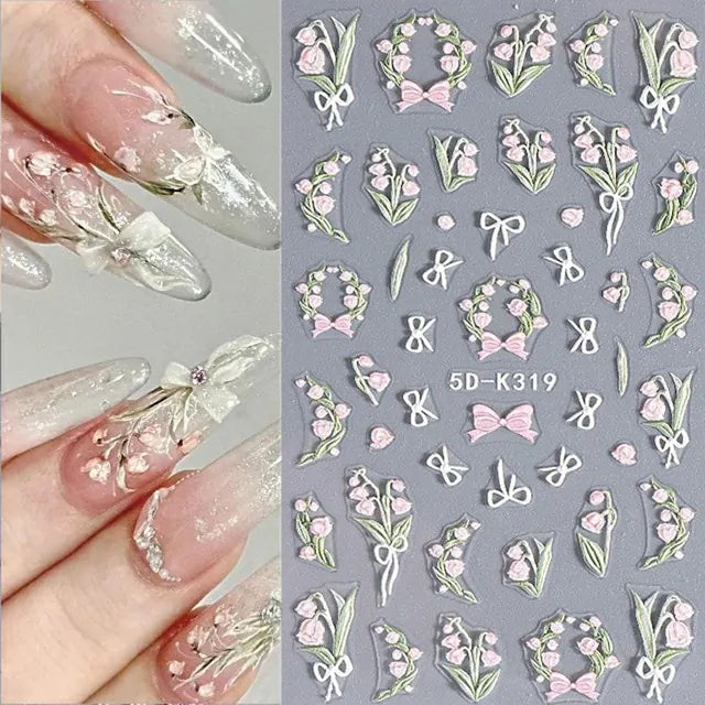Pink Tulip Flower & Bow 5D Sticker Sheet (5D-K319)