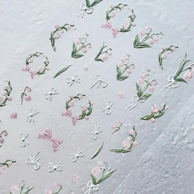 Pink Tulip Flower & Bow 5D Sticker Sheet (5D-K319)