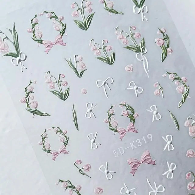 Pink Tulip Flower & Bow 5D Sticker Sheet (5D-K319)
