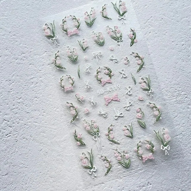 Pink Tulip Flower & Bow 5D Sticker Sheet (5D-K319)
