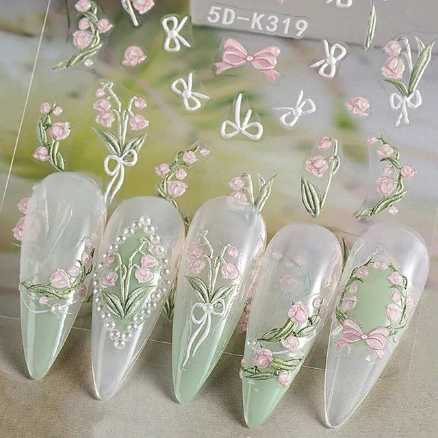 Pink Tulip Flower & Bow 5D Sticker Sheet (5D-K319)