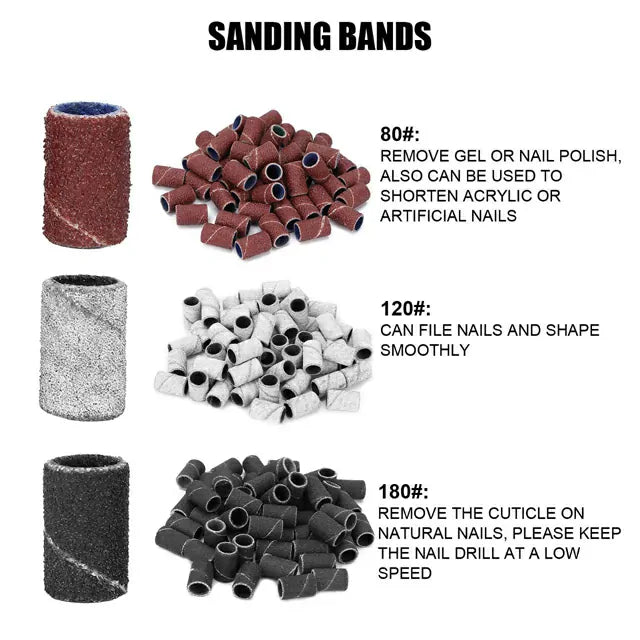 Professional Nail Drill Sanding Bands (80# 120# 180# Grit)