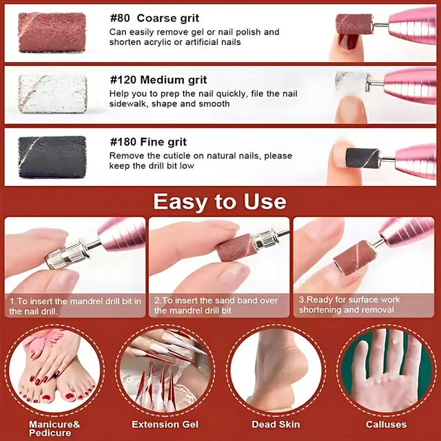 Professional Nail Drill Sanding Bands (80# 120# 180# Grit)