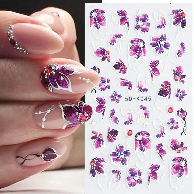 Purple Flower Petals 5D Nail Art Stickers (5D-K045)