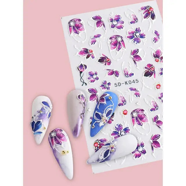 Purple Flower Petals 5D Nail Art Stickers (5D-K045)