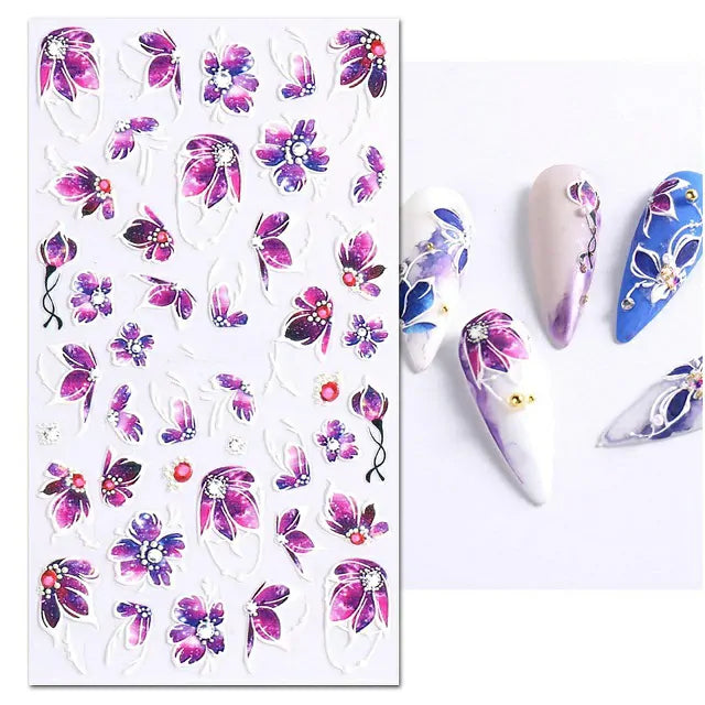 Purple Flower Petals 5D Nail Art Stickers (5D-K045)