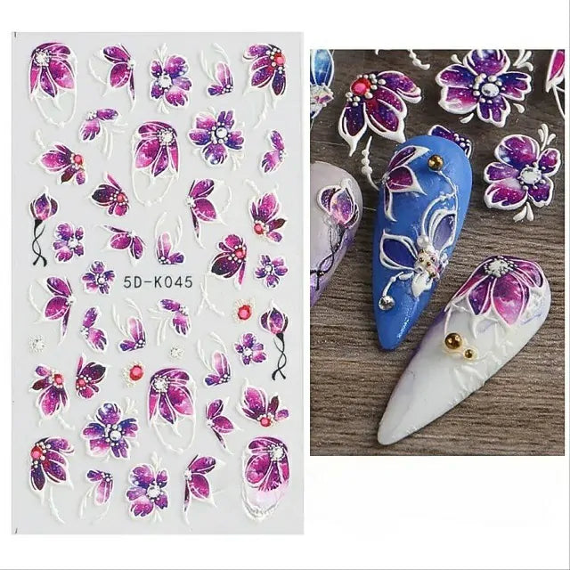 Purple Flower Petals 5D Nail Art Stickers (5D-K045)