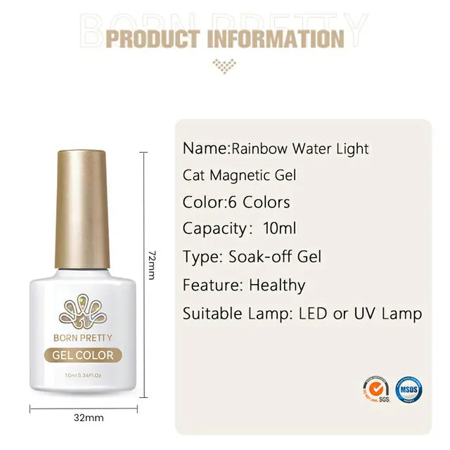 Born Pretty Rainbow Water Light Cat Magnetic Gel Polish RW06 (10ml)