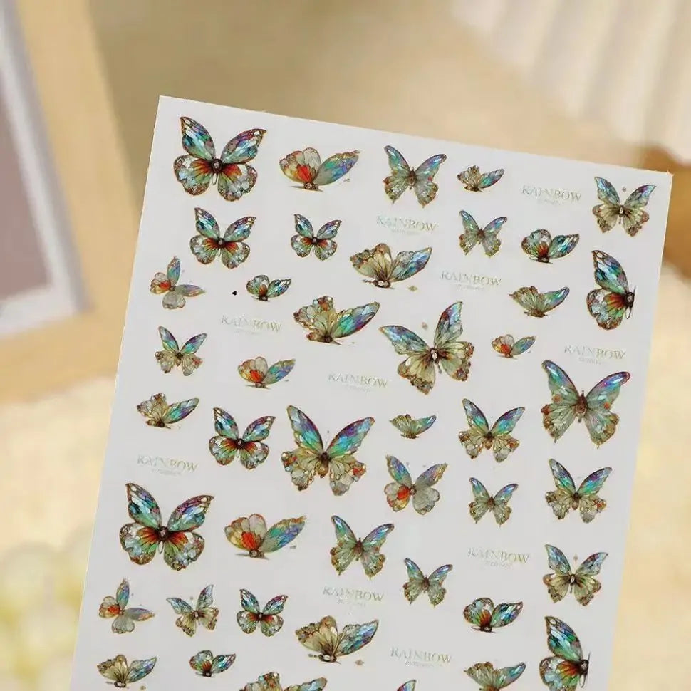 Rainbow Winged Butterfly Nail Art Sticker Sheet (MG21119-72)