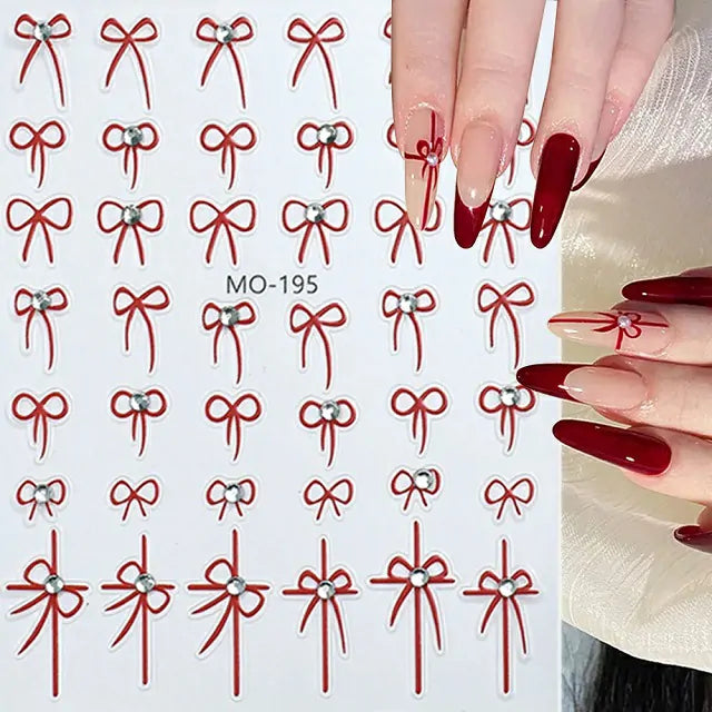 Red 3D Bow Nail Stickers (MO-195)