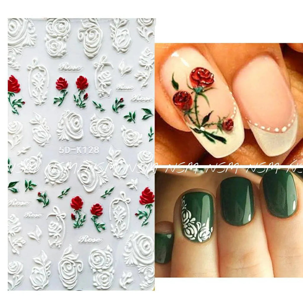 Red And White Roses 5D Sticker Sheet (5D-K128)