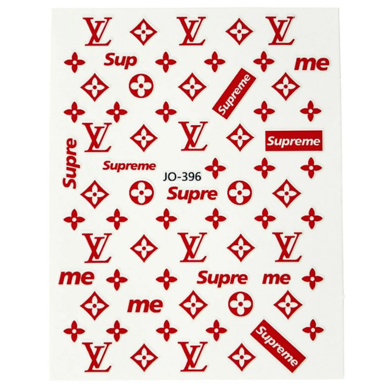 Red LV And Supreme Brand Nail Art Sticker Sheets (JO-396)
