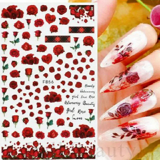 Red Roses Nail Stickers Sheet (F856)