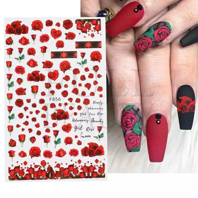 Red Roses Nail Stickers Sheet (F856)