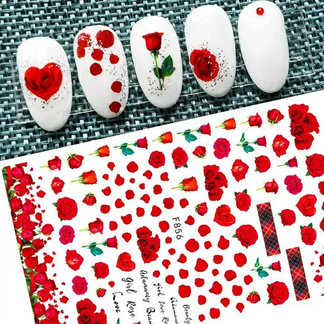 Red Roses Nail Stickers Sheet (F856)