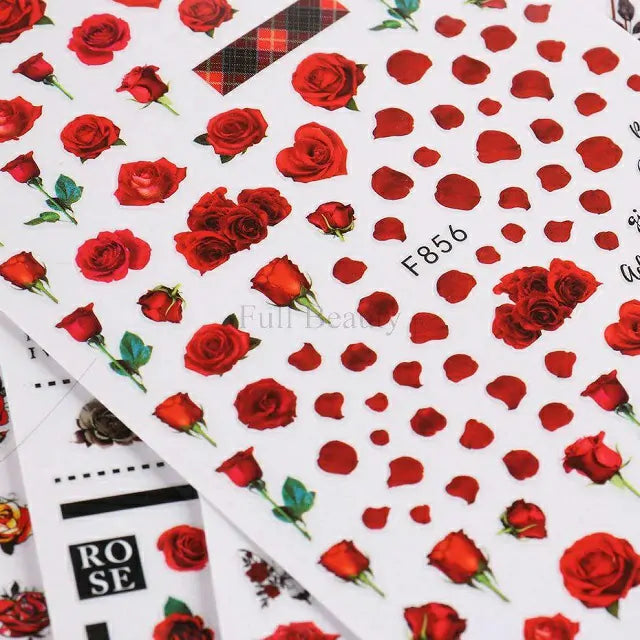 Red Roses Nail Stickers Sheet (F856)