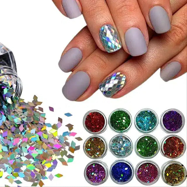Rhombus Shaped Mylar Nail Accessories (Set Of 12)