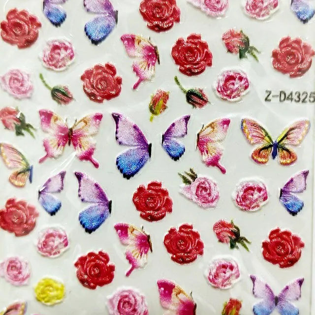 Rose And Butterfly Embossed 5D Nail Art Sticker Sheets (Z-D4325)