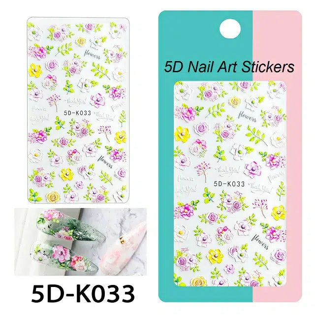 Rose And Leaves 5D Nail Stickers Sheet (5D-K033)