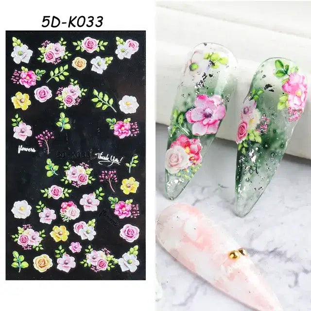 Rose And Leaves 5D Nail Stickers Sheet (5D-K033)