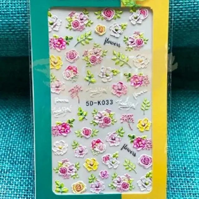 Rose And Leaves 5D Nail Stickers Sheet (5D-K033)
