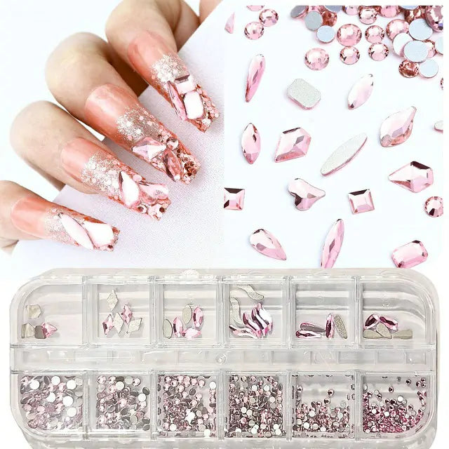 Rose Pink Big Stones and Rhinestones Grid