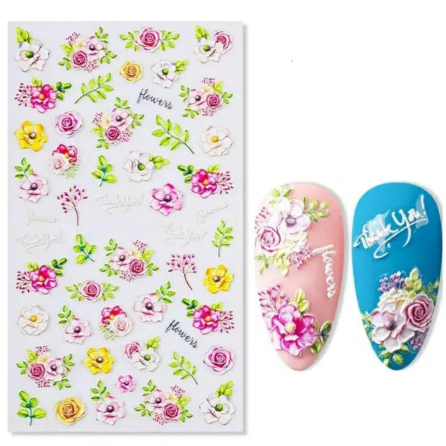 Rose And Leaves 5D Nail Stickers Sheet (5D-K033)