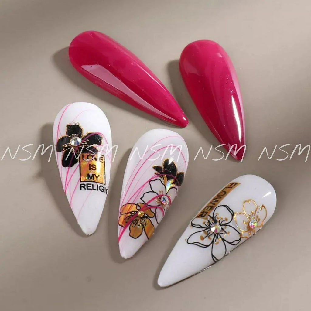 Sakura Flowers And Slogans Black And Gold Laser Holographic Sticker Sheets (CJ-028)
