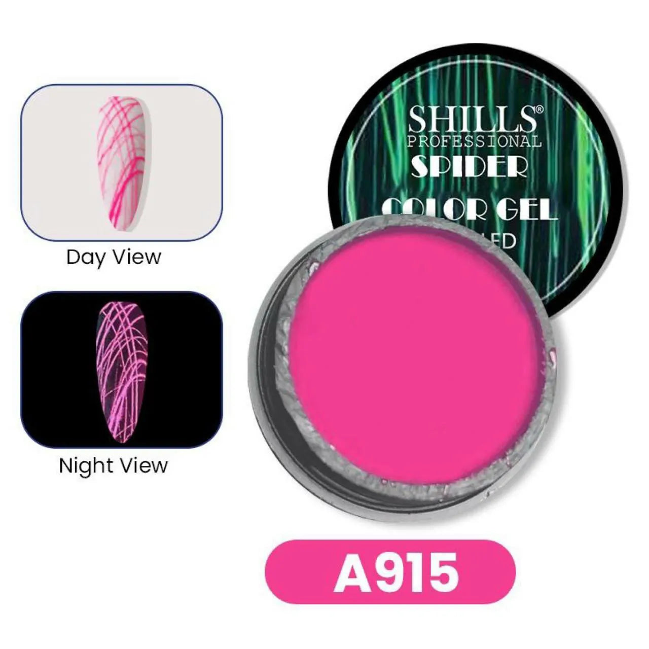 Shills Professional Neon Pink Glow in Dark Spider Gel A915 (5ml)