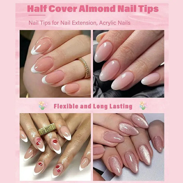 Short Almond Half Cover Soft Gel Nail Tips (600 Pcs Box)