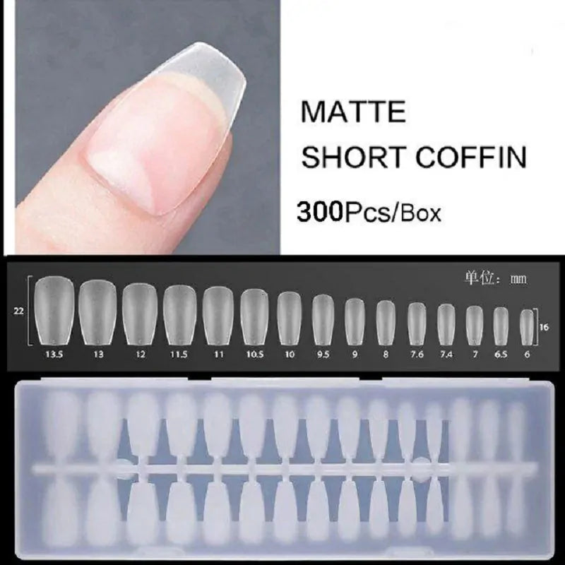 Short Coffin Pre Buffed Gel Nail Tips Box (300 Pcs)