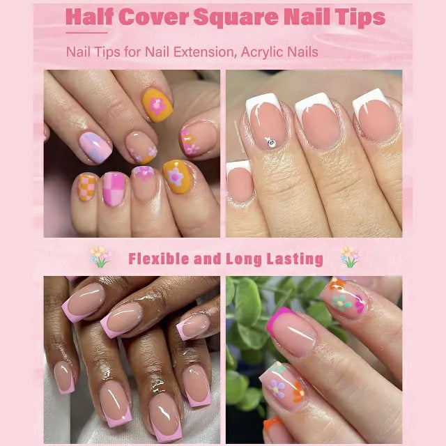 Short Square French Soft Gel Nail Tips (600 Pcs Box)