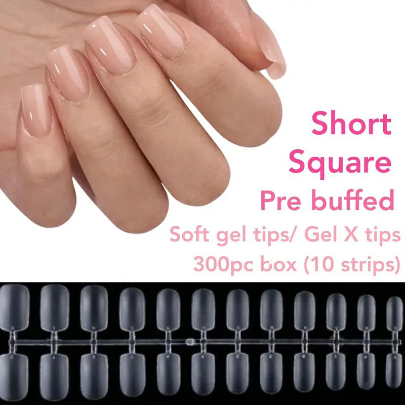 Short Square Pre Buffed Gel Nail Tips Box (300 Pcs)