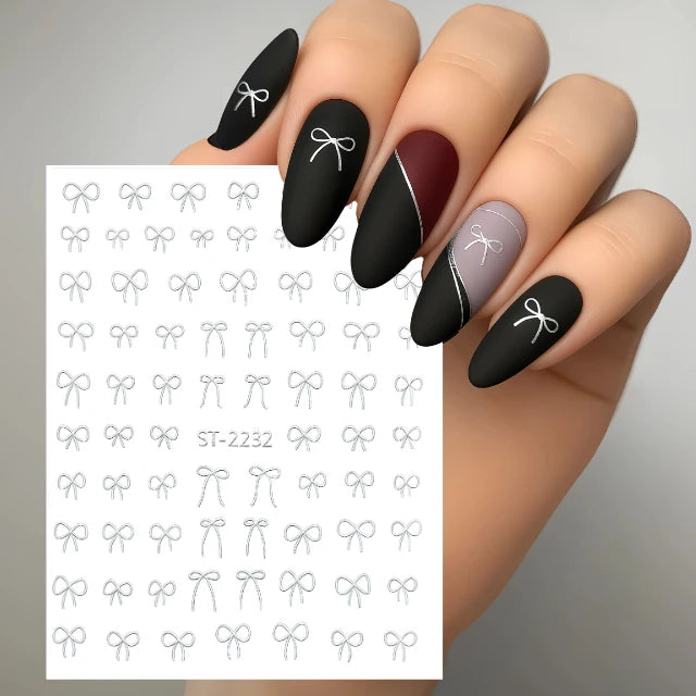 Silver Bow Tie Nail Art Sticker Sheet (ST-2232)
