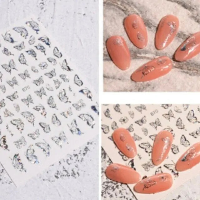 Silver Butterfly Holographic Stickers Sheet (869)