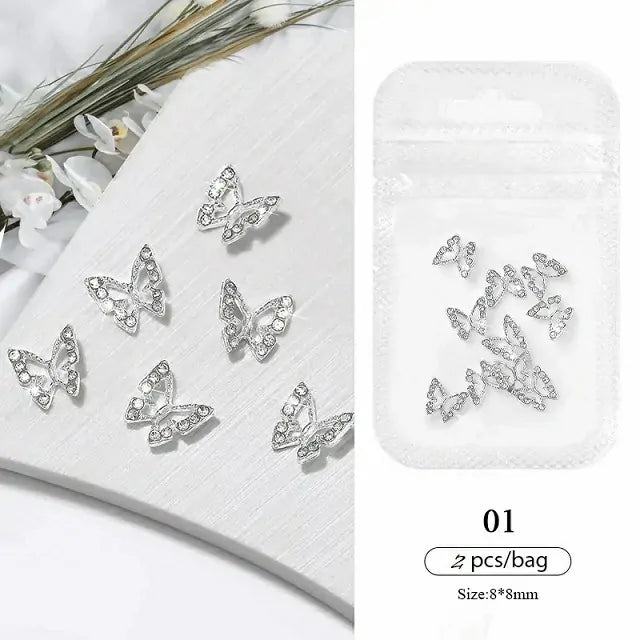 Silver Butterfly Nail Charms (Pack Of 2 Pcs)