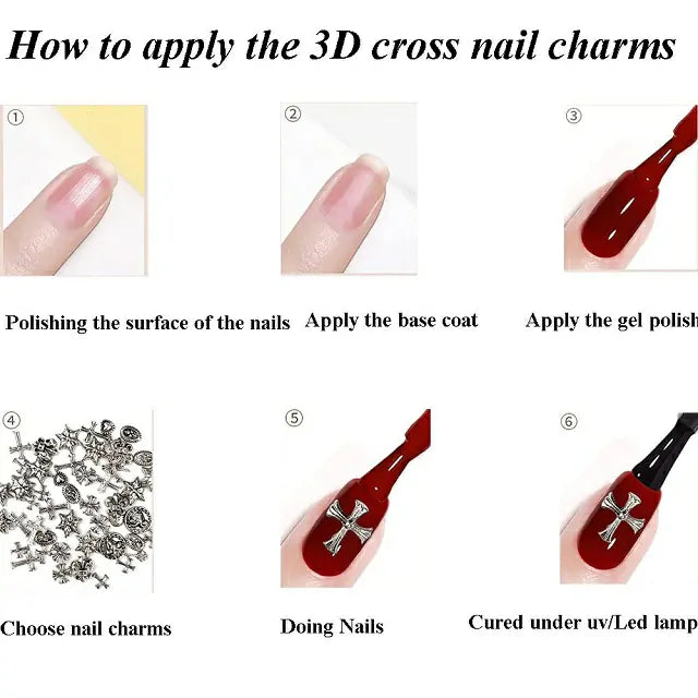 Silver Cross Gothic Nail Charm (Set Of 2)
