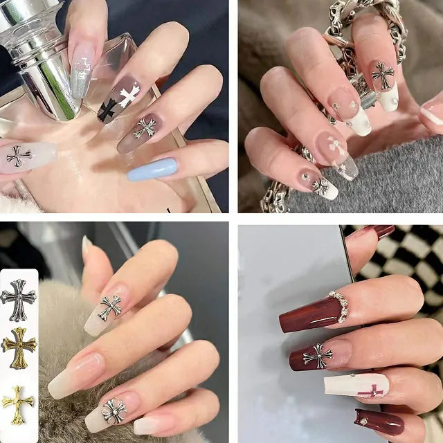Silver Cross Gothic Nail Charm (Set Of 2)