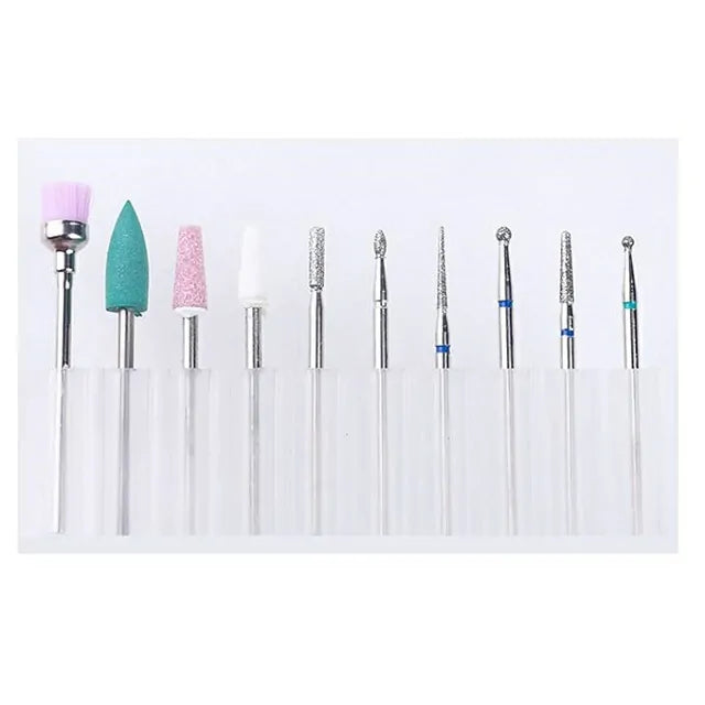 Silver Diamond Nail Drill Bits (10 Pcs)