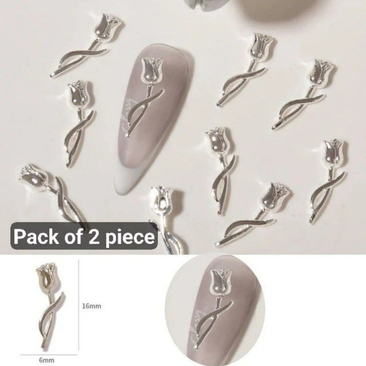 Silver Rose Nail Charms (Set Of 2 Pcs)