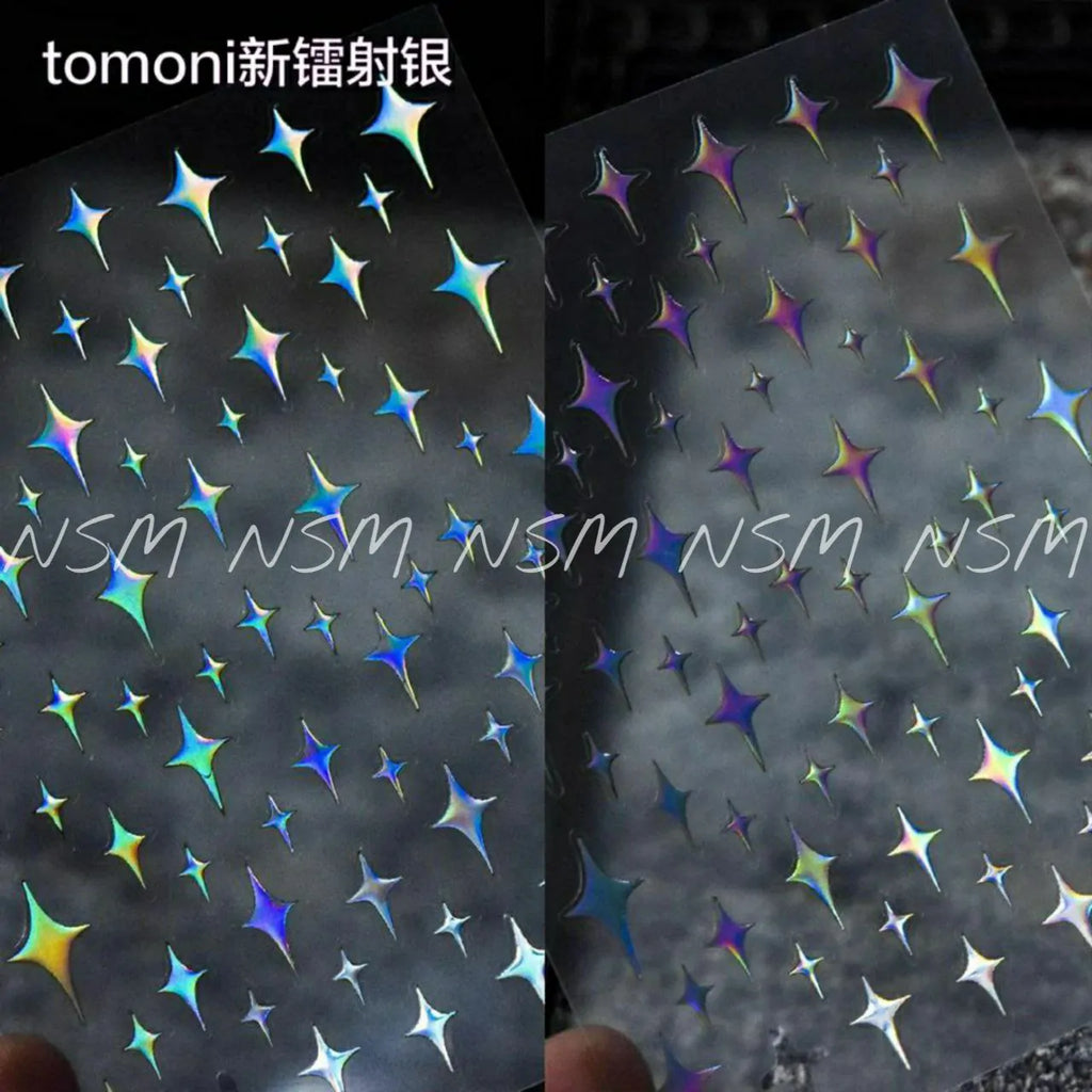 Silver Laser Holographic Stars Sticker Sheets (JO-965)