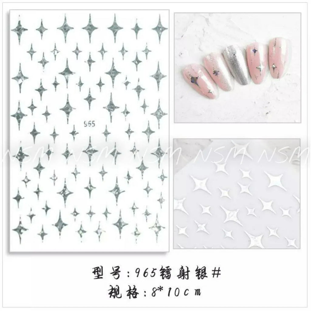 Silver Laser Holographic Stars Sticker Sheets (JO-965)