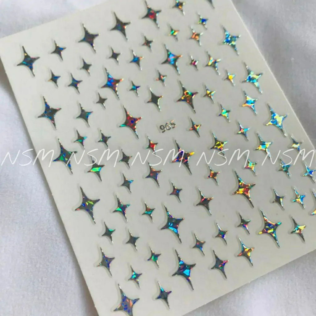 Silver Laser Holographic Stars Sticker Sheets (JO-965)