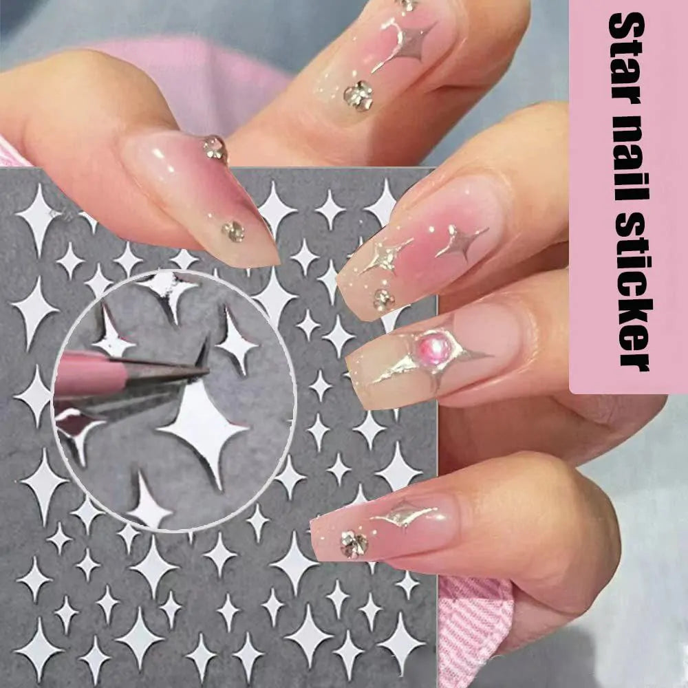 Silver Metallic Stars Nail Art Sticker Sheet (JO-2407)