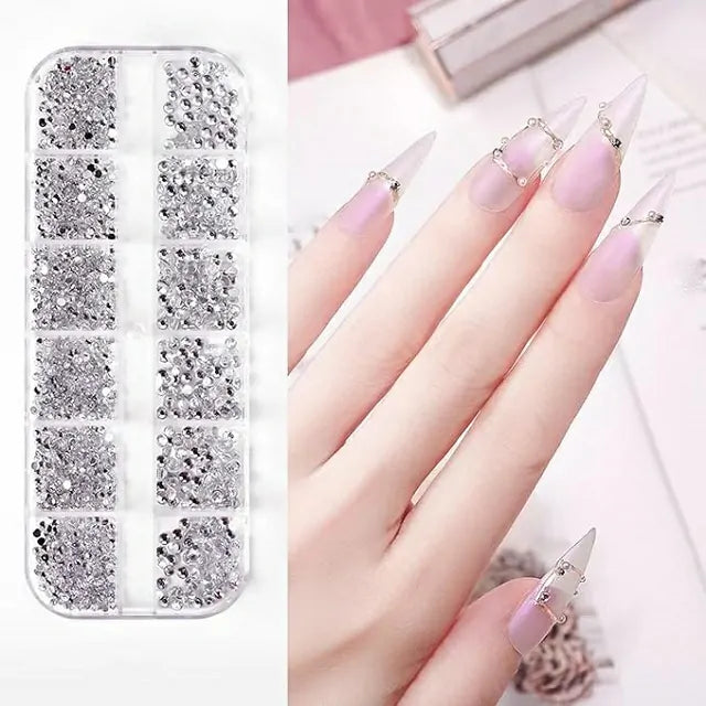 Silver Nail Art Stones Grid