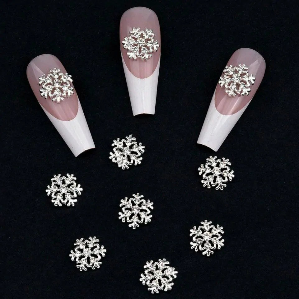 Silver Snow Flakes Nail Charms (Pack Of 2Pcs)